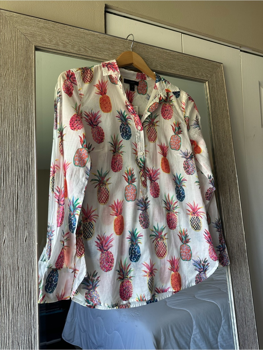 J. Crew White Rainbow Pineapple Button Down Blouse NWT Size 0 XS